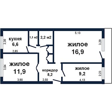 Трехкомнатная квартира, Скрипникова ул, - 170706 , план 1