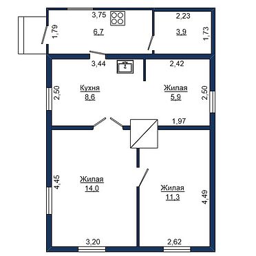 Одноэтажный дом в городе Пинске, ул. Ремесленная - 500044, план 1