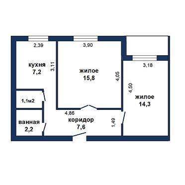Двухкомнатная квартира, Героев обороны Брестской крепости ул. - 181113, план 1